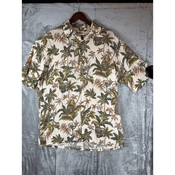 Caribbean Joe Other - Caribbean Joe Mens Medium Floral Palm Tropical Rayon Button Down Camp Shirt